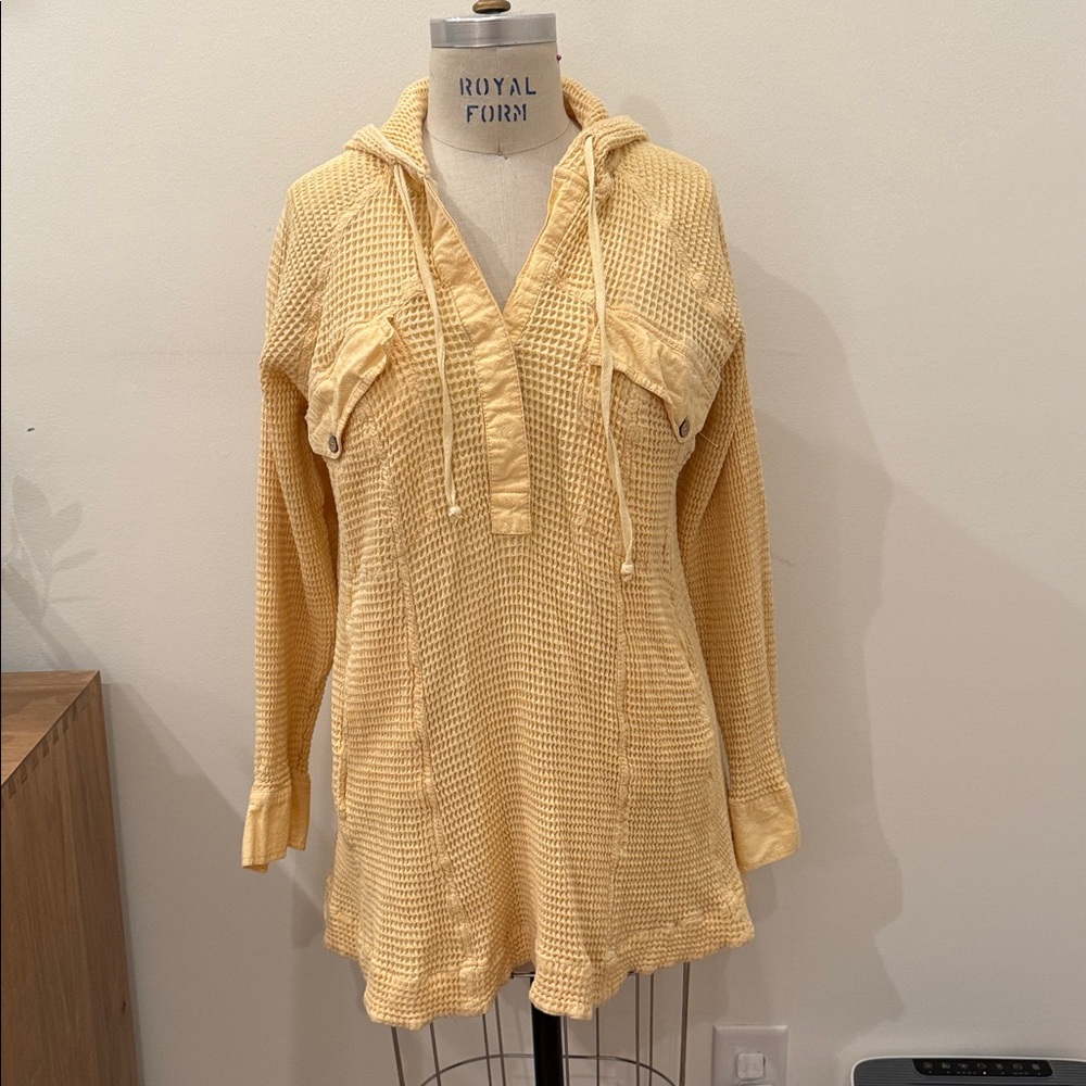 Free People Yellow Waffle Knit Hoodie